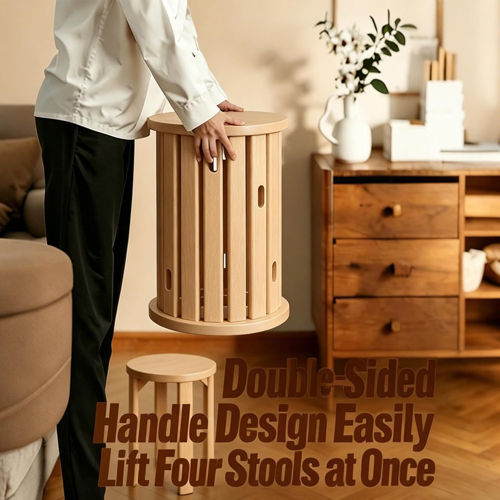 Stackable Stools Set of 4,Round Wood Stool Side Table/18 H Stackable End Tables,Versatile as Side Table Stool Chairs,Bedside Table,Coffee Table (Natural Color)
