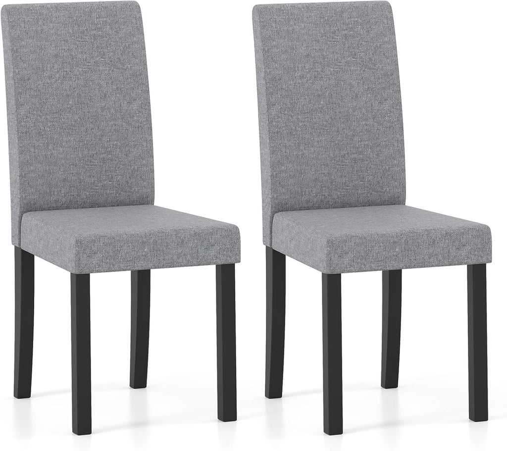Giantex Upholstered Dining Chair Set of 2, Mid Century Modern Fabric Kitchen Chairs with Rubber Wood Legs, Thick Padded Seat, High Back, Side Armless Chairs for Living Dining Room (Gray)
