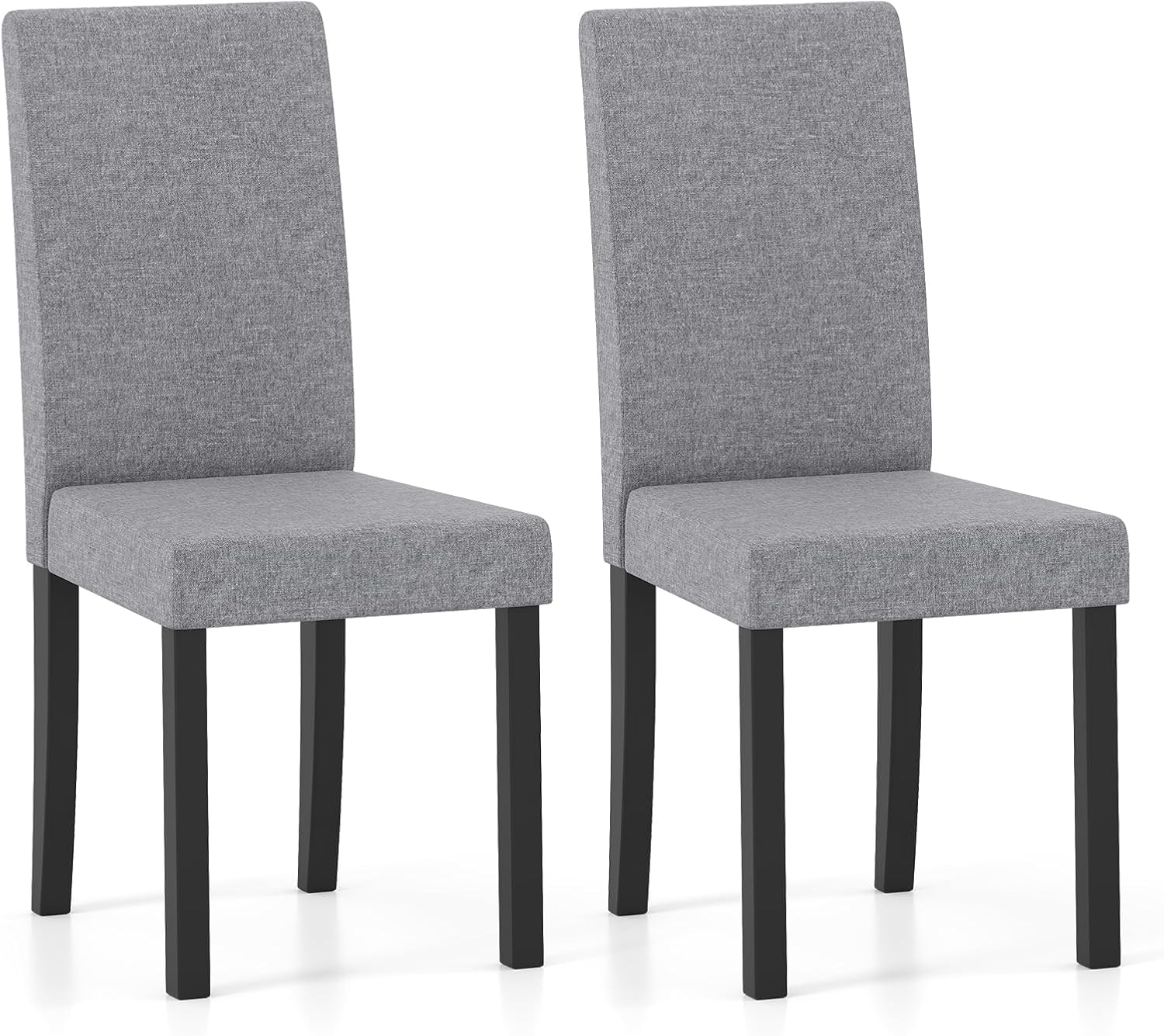 Giantex Upholstered Dining Chair Set of 2, Mid Century Modern Fabric Kitchen Chairs with Rubber Wood Legs, Thick Padded Seat, High Back, Side Armless Chairs for Living Dining Room (Gray)