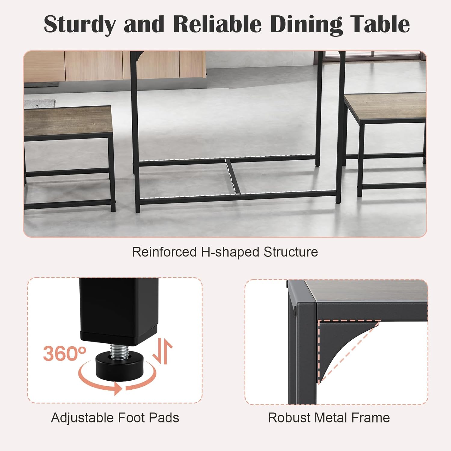 Giantex 3-Piece Dining Table Set for 2, Small Industrial Kitchen Table with 2 Chairs, Metal Frame, Space Saving Dinette Set for Breakfast Nook Dinner Small Space Apartment Living Room, Grey Oak