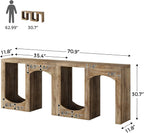 70.9" Farmhouse Console Table, Accent Sofa Table with Arched Design, Modular Entryway Table Free-Combination for Entrance, Hallway, Living Room, Rustic Brown,(Set of 2)