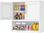 GAIOUS Metal Garage Wall Cabinet with Lock, Wall Mounted Steel Tool Cabinet with Door and Shelf, Medicine Cabinet with Open Area, Hanging Cabinet for Garage Warehouse Bathroom Kitchen, White