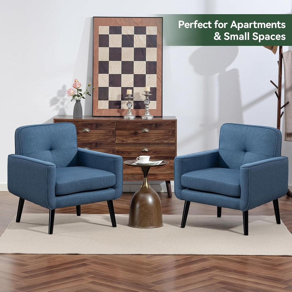 Vogue Furniture Direct Mid Century Accent Chair, Fabric Modern Chair with Wooden Frame, Cozy Armchair Reading Chair with Comfy Back for Apartment, Living Room, Bedroom, Small Space, Corner, Blue