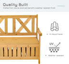 Patio Wooden Bench with Storage Box, 29 Gallon Outdoor Storage Bench, Large Entryway Deck Box w, Unique X Shape Back, for Deck, Porch Balcony, Yellow