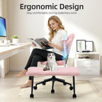 Ergonomic Cross Legged Chair, 360° Swivel Meditation Chair with Wheels, Height Adjustable Seat for Meditation, ADHD & Yoga, Teddy Fabric Yoga Stool for Home Office, Pink