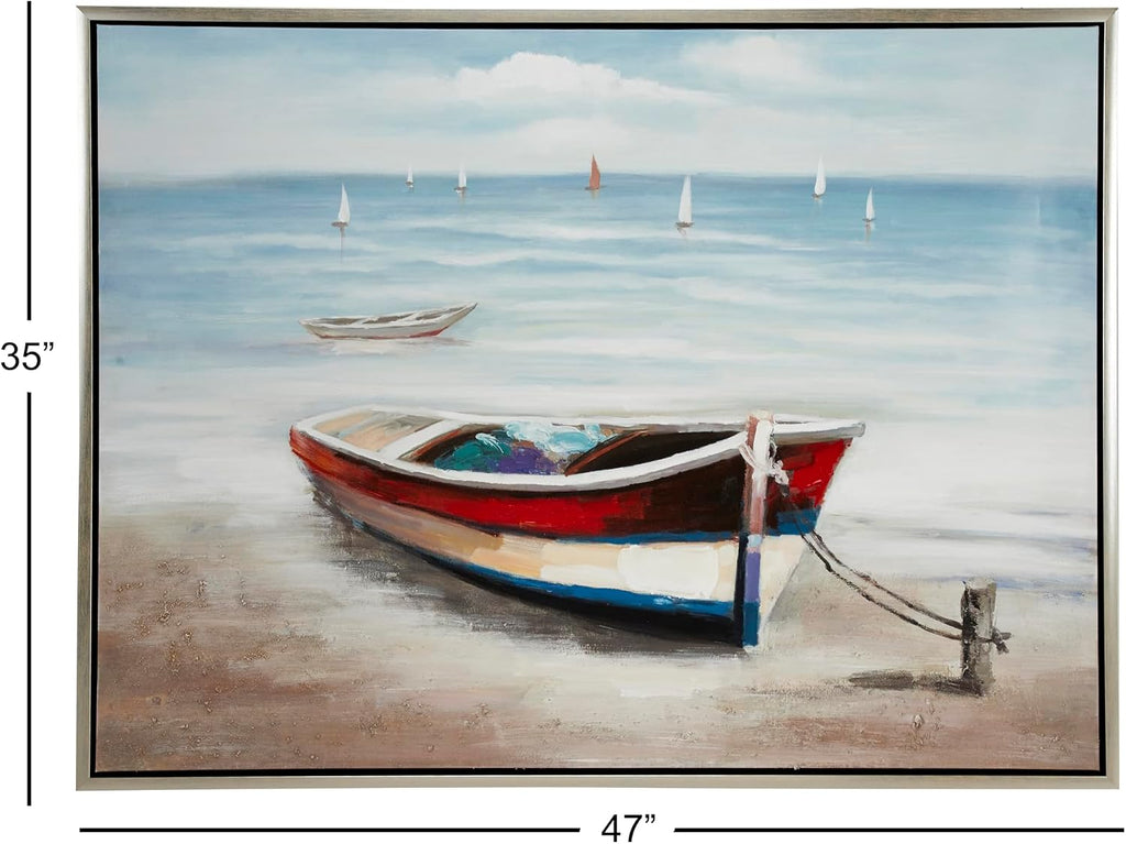 Deco 79 Canvas Sail Boat Framed Wall Art with Silver Frame, 47" x 2" x 36", Multi Colored