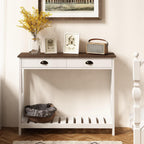 ChooChoo Farmhouse Console Table with Drawer for Entryway, Narrow Long Entry Table with Shelf for Living Room, Rustic Vintage Hallway Sofa Table with Stable X Supports, 40 White