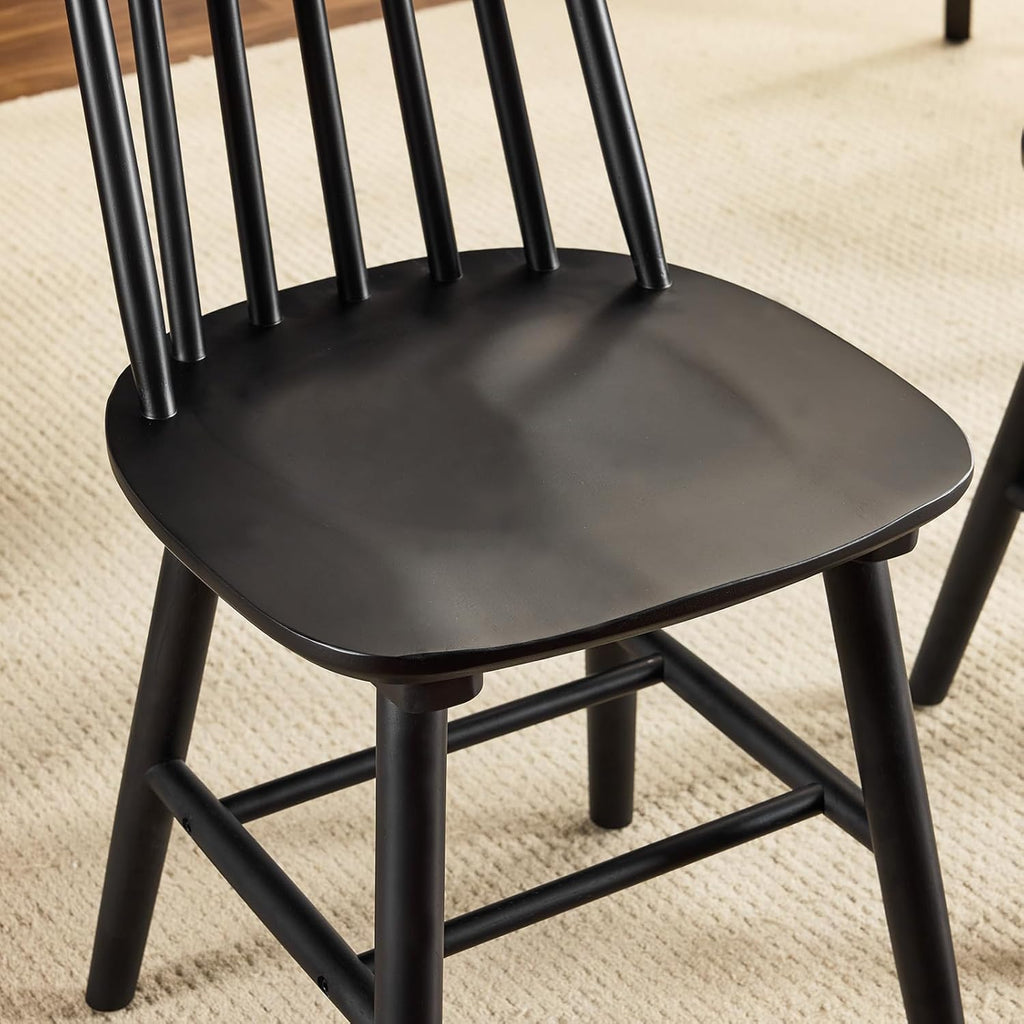 Black Dining Chair Set of 6, Windsor Wooden Dining Chairs Set of 6, Spindle Back Dining Chairs, Wood Dining Room Chair Spindle Side Country Farmhouse Chairs for Kitchen and Dining Room, Black