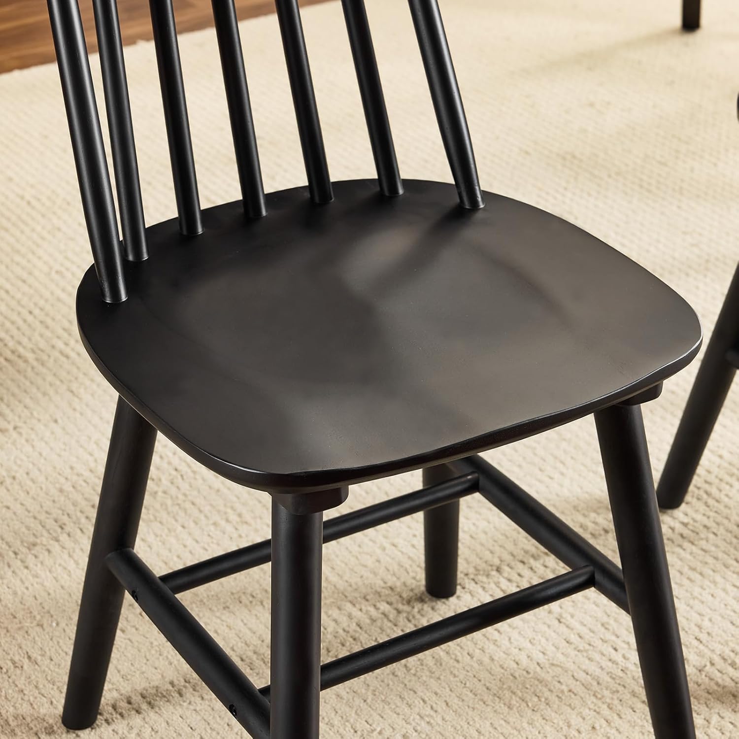 Black Dining Chair Set of 6, Windsor Wooden Dining Chairs Set of 6, Spindle Back Dining Chairs, Wood Dining Room Chair Spindle Side Country Farmhouse Chairs for Kitchen and Dining Room, Black