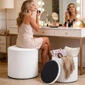 White Vanity Stool Set of 2 - Round Storage Ottoman with Lid, Velvet Footrest Pouf for Makeup Room & Living Room, Multi-Use Small Chair with Hidden Storage（White）