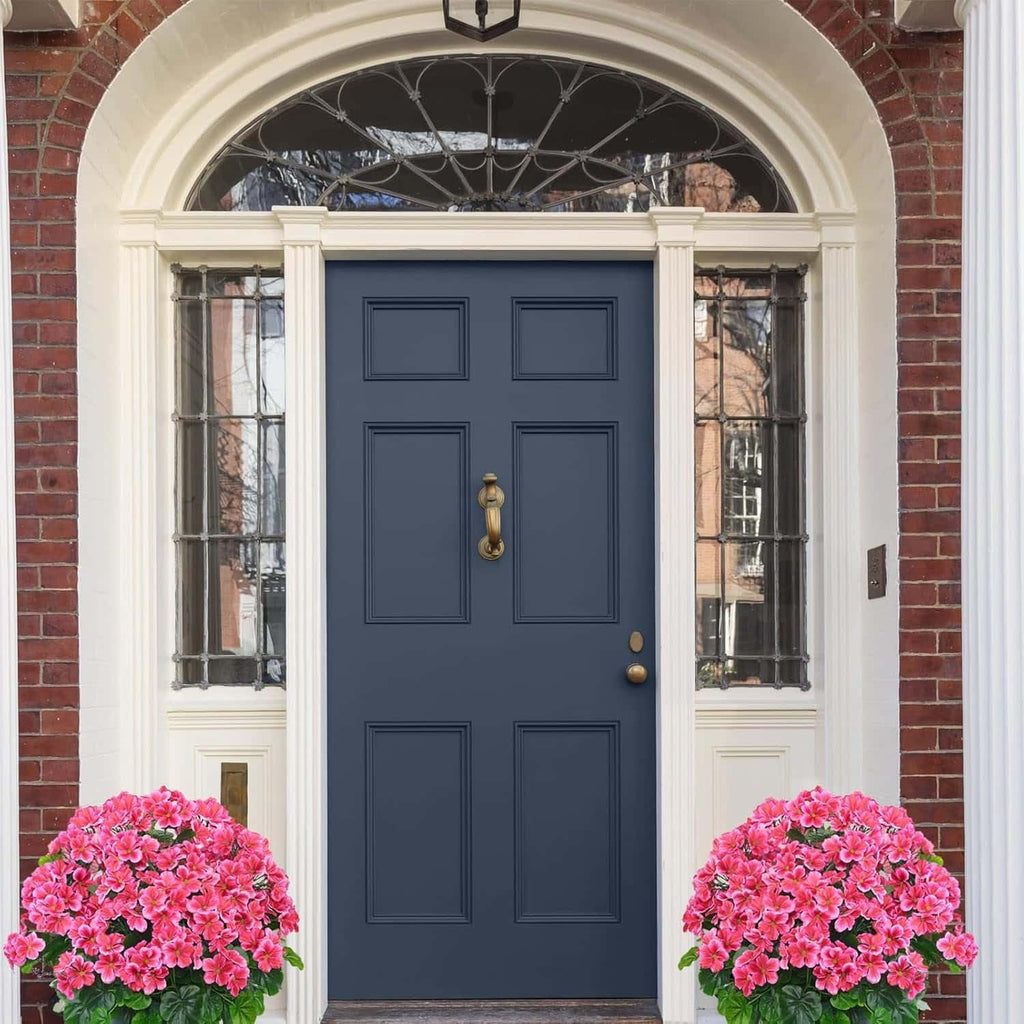 Artificial Geranium Bush – 20 Inch Outdoor Potted Artificial Plant for Front Porch, UV Resistant Faux Flower Bush for Garden, Yard & Patio Decor (2 Pack)