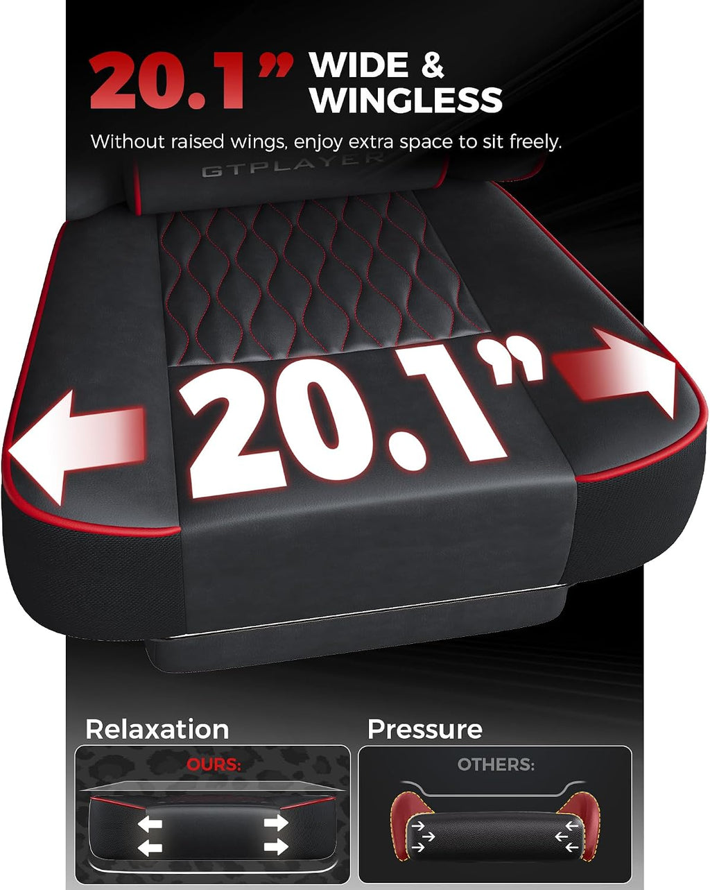 GTPLAYER Gaming Chair, 𝐁𝐢𝐠 𝐚𝐧𝐝 𝐓𝐚𝐥𝐥 Gaming Chair for Adults, 𝐖𝐢𝐝𝐞 𝐒𝐞𝐚𝐭 Computer Game Chairs with 𝐓𝐡𝐢𝐜𝐤 𝐏𝐨𝐜𝐤𝐞𝐭 𝐒𝐩𝐫𝐢𝐧𝐠 𝐂𝐮𝐬𝐡𝐢𝐨𝐧 & Footrest,Black & Red