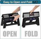 Flottian 9" Folding Step Stool for Adults and Kids 15-Inch Extra Wide Stool Holds Up to 300 lbs,Non-Slip Folding Stools with Handle,Compact Plastic Foldable Step Stool for Bathroom,Kitchen,ect,Black