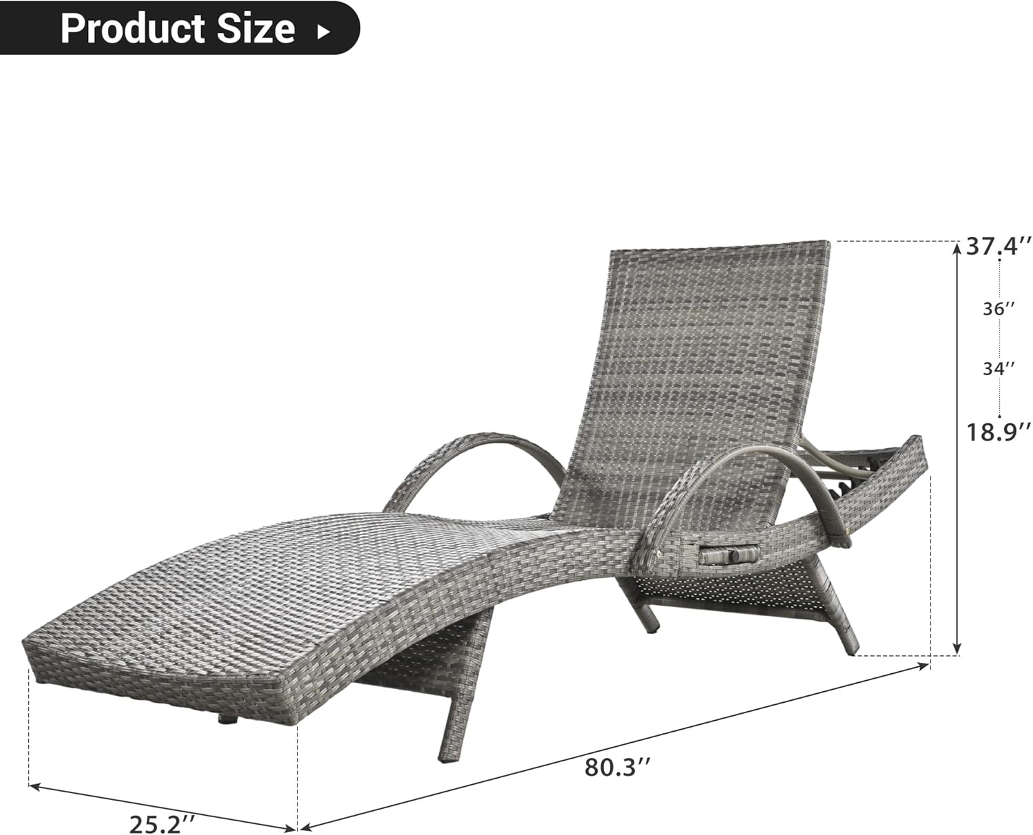 OVENTA Outdoor Wicker Patio Chaise Lounge Chair Set of 2, Gray Rattan Pool Furniture Lounger for Outside Poolside Lounges, Jumbo Co Chaise Lounge Chairs, Wicker Patio Pool Furniture