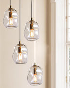 CASAMOTION Pendant Lights Kitchen Island 2 Pack Modern Contemporary Clear Glass Organic Globe Brass Gold Hanging Light Adjustable Cord Bedroom Dining Table Small Medium Lamp 8 Inch