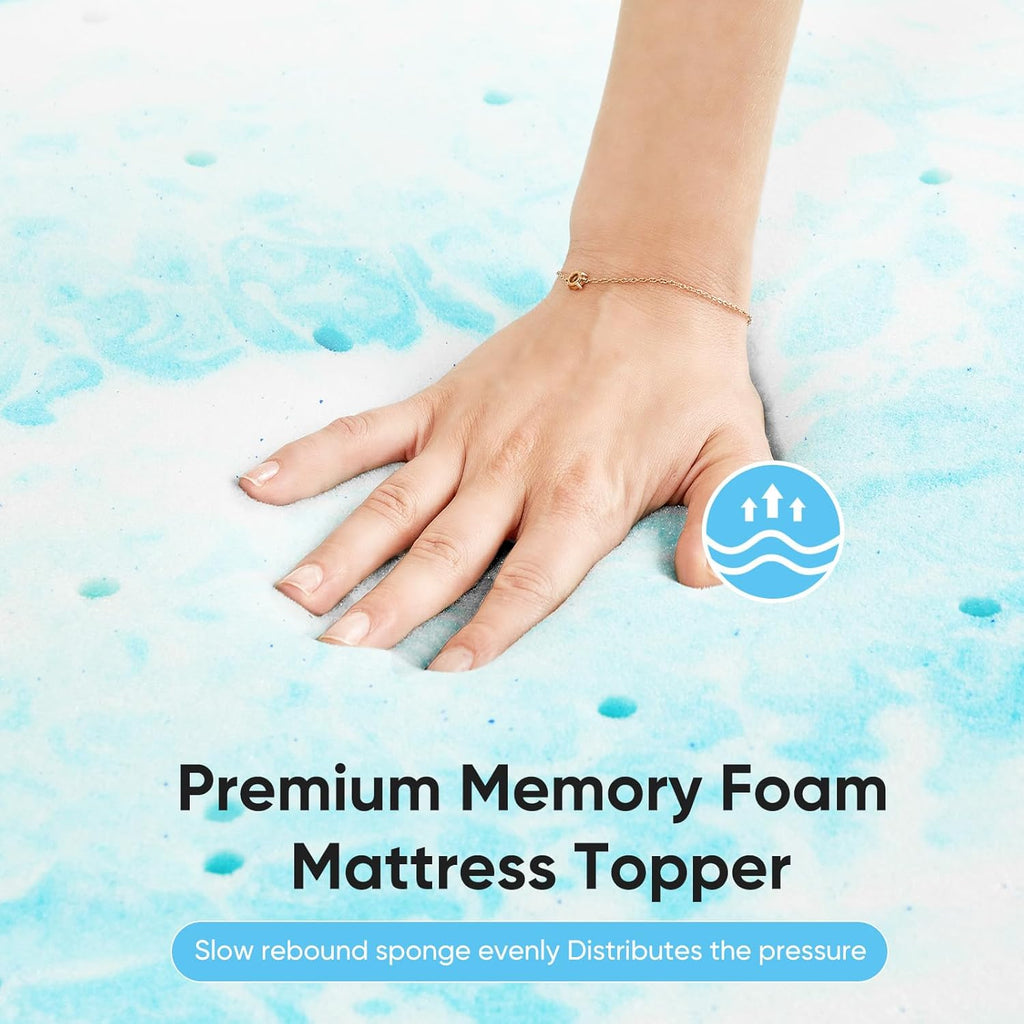 OLIXIS 3 Inch Queen Size Gel Infused Memory Foam Mattress Topper, a Soft Breathable Cooling Bed Pad, a Comfortable Bed Mattress Overlay for Bedroom, RV, Camper and Sleeper Sofa, CertiPUR-US Certified