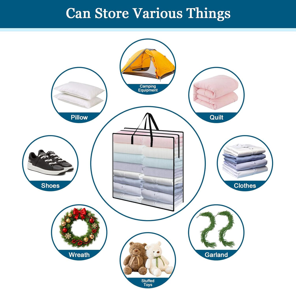 95L Under Bed Storage Bag, 2-Pack Clothes Storage Bags with Zippers and Handles, Clear Moving Bags for Quilt Pillow Blanket Bedding Storage or Wreath Closet Organizer Home Storage