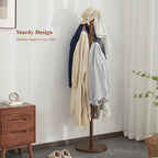 Coat Rack, Solid Wood Coat Rack Freestanding with 6 Hooks, Wooden Coat Tree Freestanding for Hats, Handbags, Coat Stand for Entryway, Bedroom, Hallway - Gift for Her (Walnut)