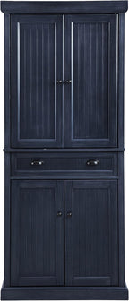 Crosley Seaside Hall Tree Entryway Bench Coat Rack Shoe Cabinet and Kitchen Pantry Cabinet Distressed Navy