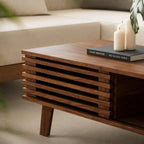 MAISONARIA Living Room Table Sets of 2, Mid Century Coffee Table & Dresser TV Stand, Sliding Door Coffee Table with Storage, Modern TV Stand for Bedroom, Living Room, Walnut