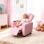 Toddler Recliner Chair for Kids Ages 1-4 – PU Leather Upholstered Kids Sofa with Cup Holder, Adjustable Backrest & Footrest, Comfortable Single Armchair for Boys & Girls Bedroom Living Room (Pink)