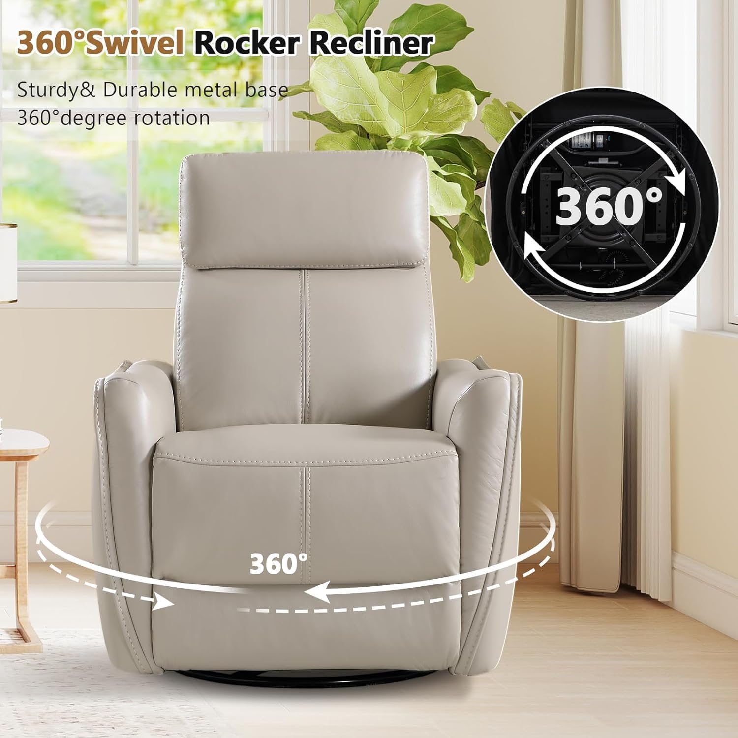 HAOMARKETS Electric Swivel Rocker Recliner Chair Set of 2, Power Faux Leather Glider Rocking Recliners for Adults,360° Swivel Nursery Reclining Sofa with USB Charging Port, Beige