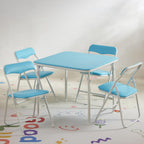 VECELO Kids Folding Activity Table and Chairs 5 Pcs Set, Portable, with Ultra Soft Padded Cushion, Light Blue