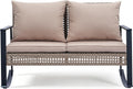 GDY Outdoor Wicker Loveseat Rocking Chair, Patio Outdoor Furniture Conversation Sets, Rattan Rocker Chair with Cushions, Modern Cozy Rocking Wicker Furniture for Garden, Porch, Poolside & Deck, Khaki.