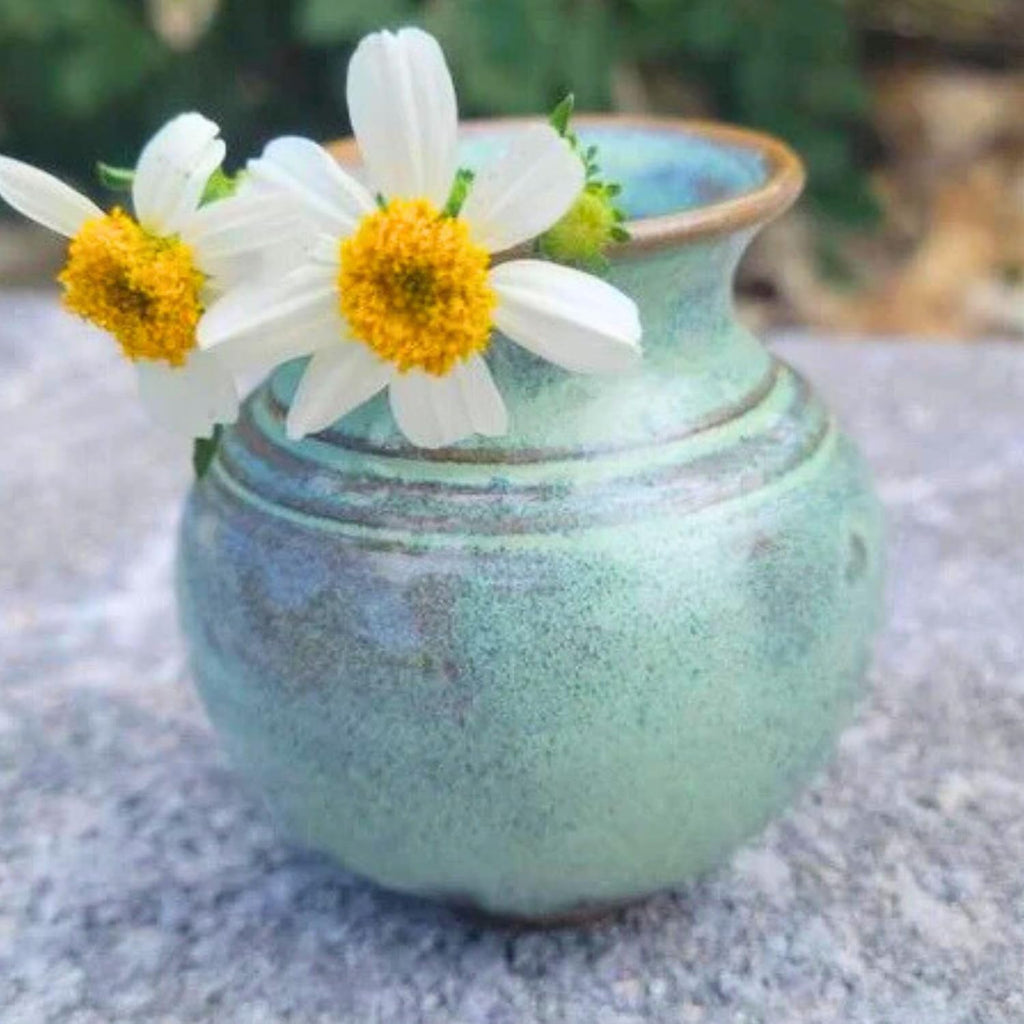 Handmade Dandelion Flower Pot for New Mommy to Be - Miniature Pottery Vase for Baby Shower Favor Presents Green (Miniature Vase w/Gift Bag)