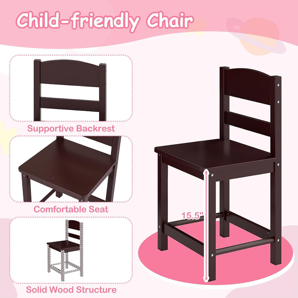 HONEY JOY Kids Desk and Chair Set, Wooden Children School Study Table and Chair w/Drawer, Storage Shelf & Cabinets, Student Computer Workstation Writing Desk for Bedroom, 3-8 Years Old (Dark Brown)