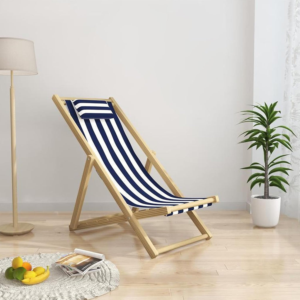 Patio Chair Replacement Fabric, Folding Sling Chair Replacement Fabric with Pillowcase, Blue and White Stripes Patio Chair Sling Replacement for Home Beach Balcony Style 1