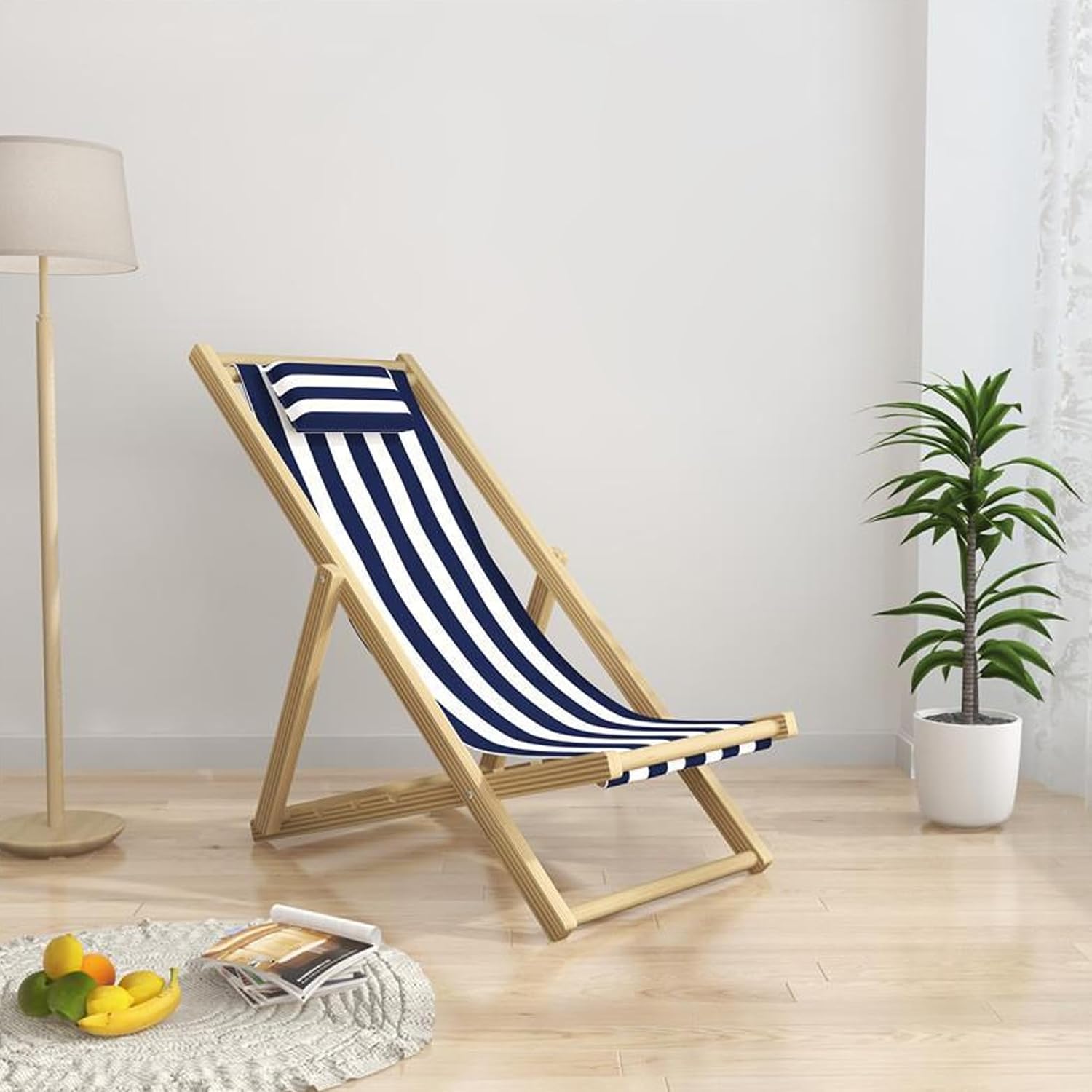 Patio Chair Replacement Fabric, Folding Sling Chair Replacement Fabric with Pillowcase, Blue and White Stripes Patio Chair Sling Replacement for Home Beach Balcony Style 1