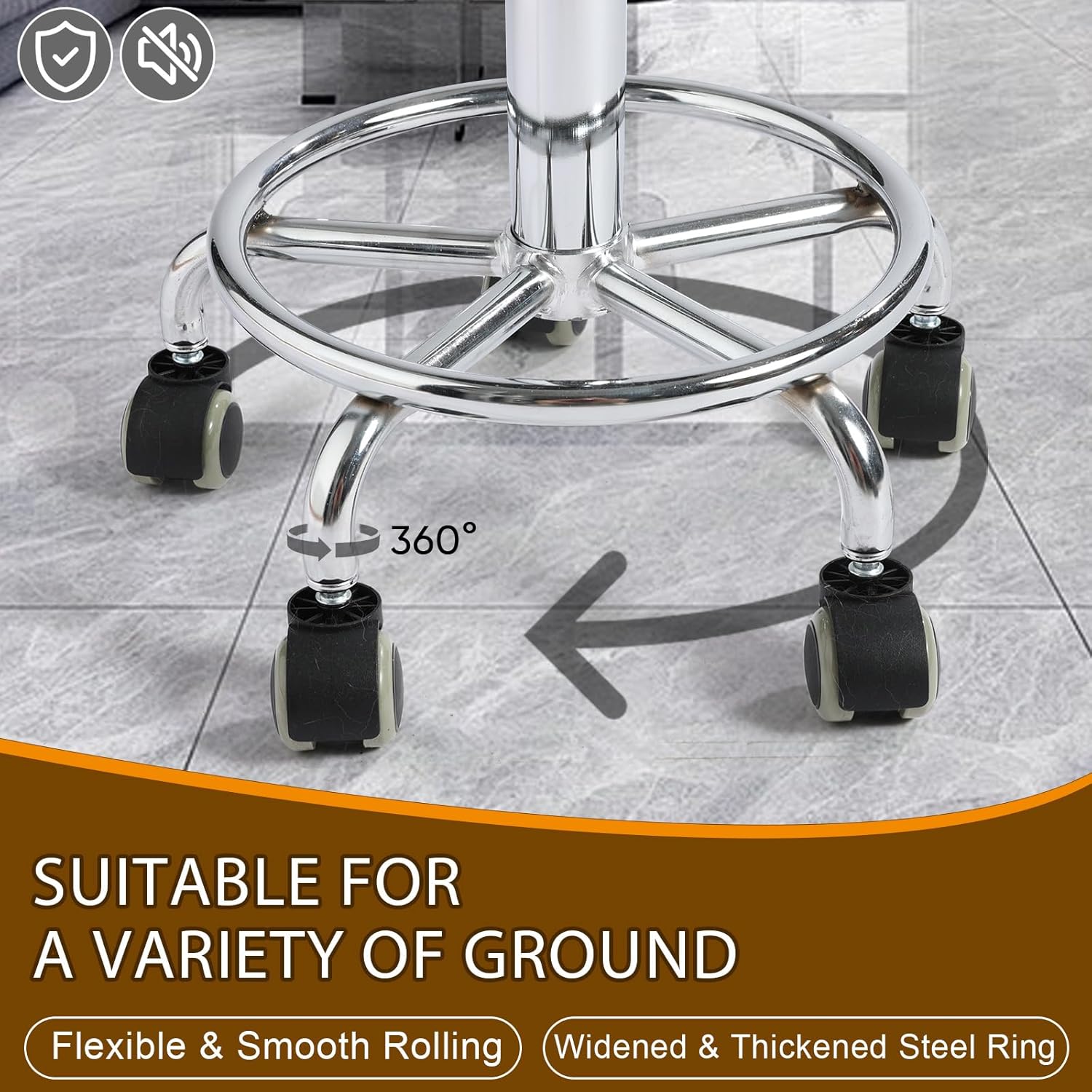 Rolling Stool with Wheels, Thick 7.5cm Cushion Professional Swivel Drafting Stool, Height Adjustable Heavy Duty 500 lb Stool with Silent Casters and Foot Ring for Salon Tattoo Clinic Home Office