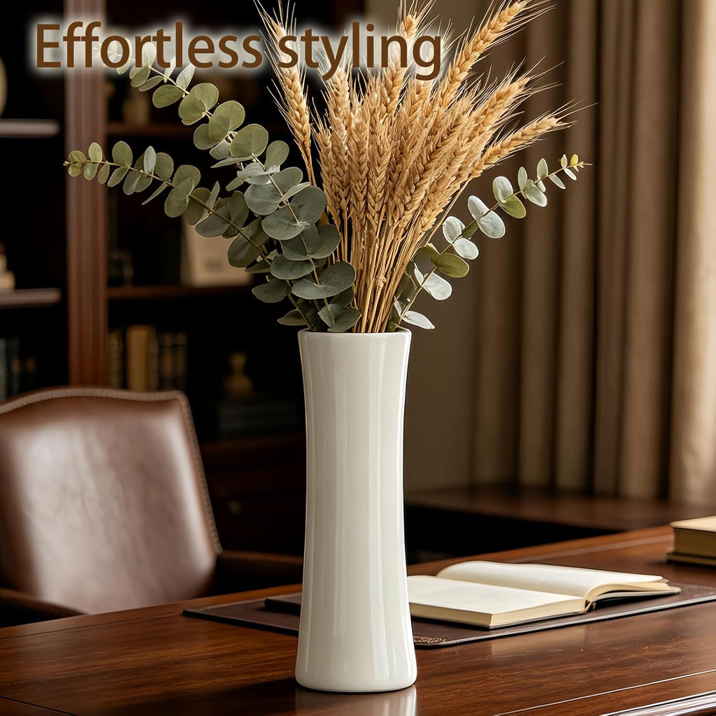 12 Inch White Vase Ceramic Flower Vase, Tall Vases for Pampas Grass, Home Decor, Modern Textured Vases for Living Room Decorations,Table Centerpieces,Shelf,Farmhouse Small Ceramic Vase