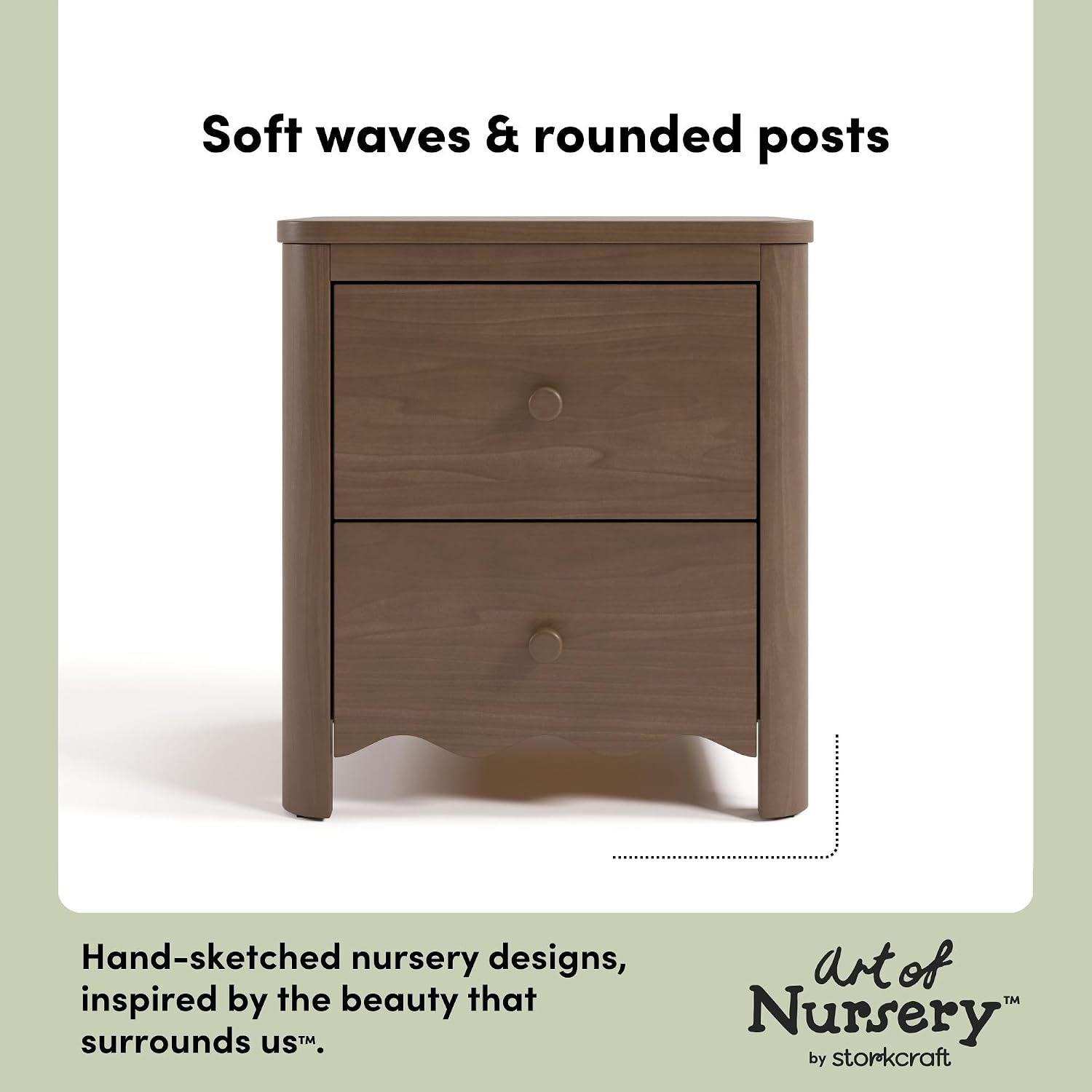 Storkcraft Casablanca 2 Drawer Nightstand, Hazelnut | GREENGUARD Gold Certified, Storage for Kids Bedroom, Premium Wood Nightstand with Iconic Wave Detailing and Rounded Posts