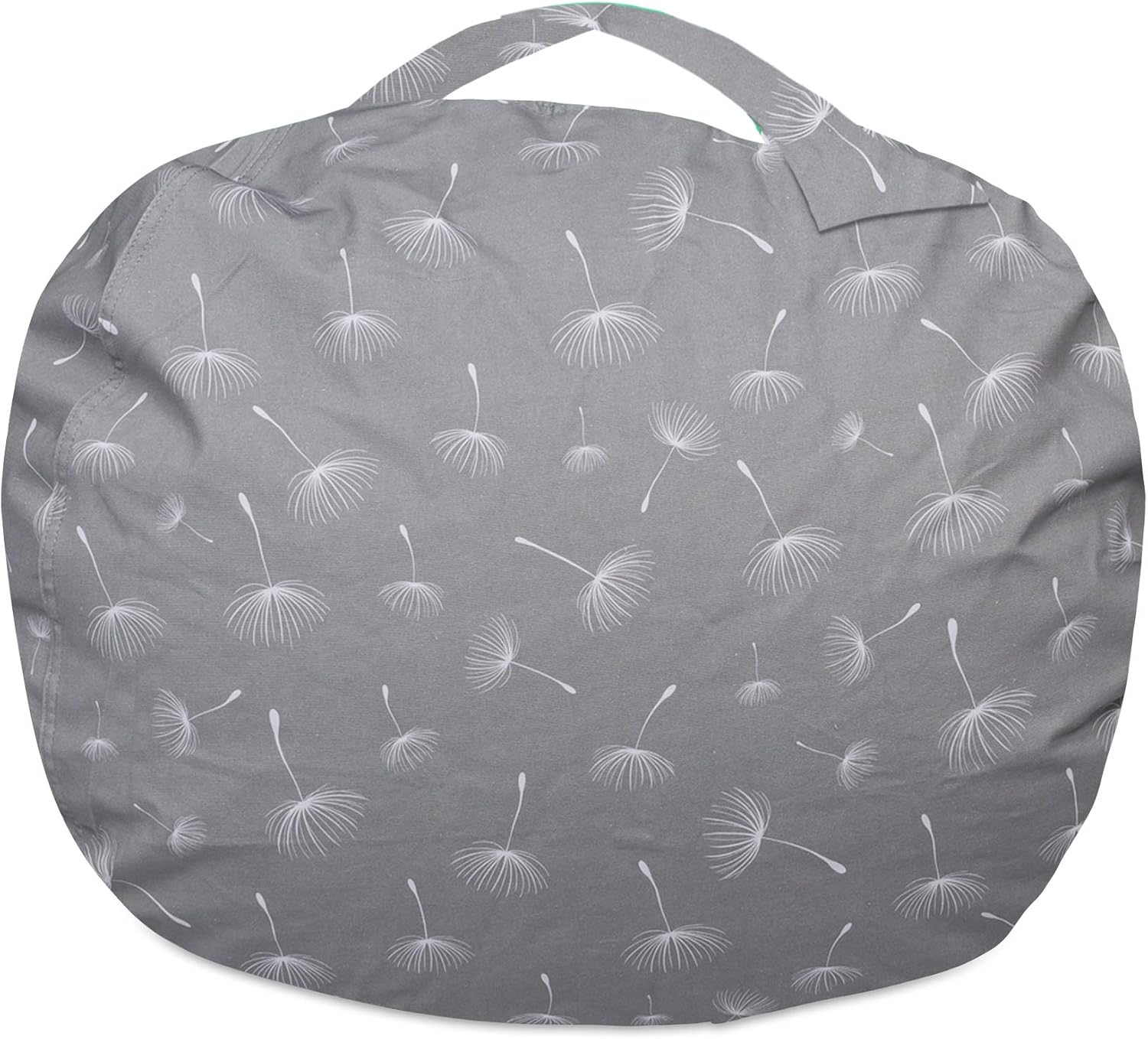 Posh Creations Kids Stuffed Animal Storage Bean Bag Chair Cover - Childrens Toy Organizer, Large-38in, Canvas White Dandelions on Gray