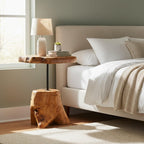 WELLAND Natural Edge Cedar Stump Side Table with Tree Root Base - Unique Handmade Wood Accent Table 14 W x 19" H