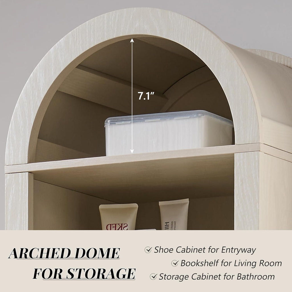 IFGET 71" Tall Arched Shoe Storage Cabinet, 8 Tiers 16 Pairs Wooden Shoe Rack with 3 Adjustable Shelves, Freestanding Shoe Closet Shelf Organizer for Entryway, Hallway, Living Room (Cream)