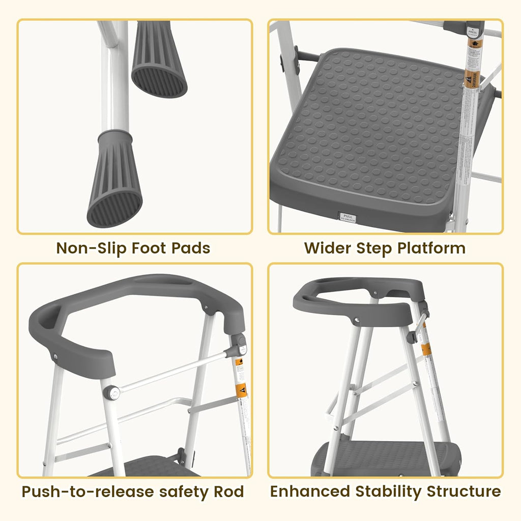 HBTower Kids 2 Steps Step Stool, Toddler Tower with Anti-Drop Safty Railing, Toddler Kitchen Stool Helper for Kitchen Counter Learning Kids Standing Folding Stepper