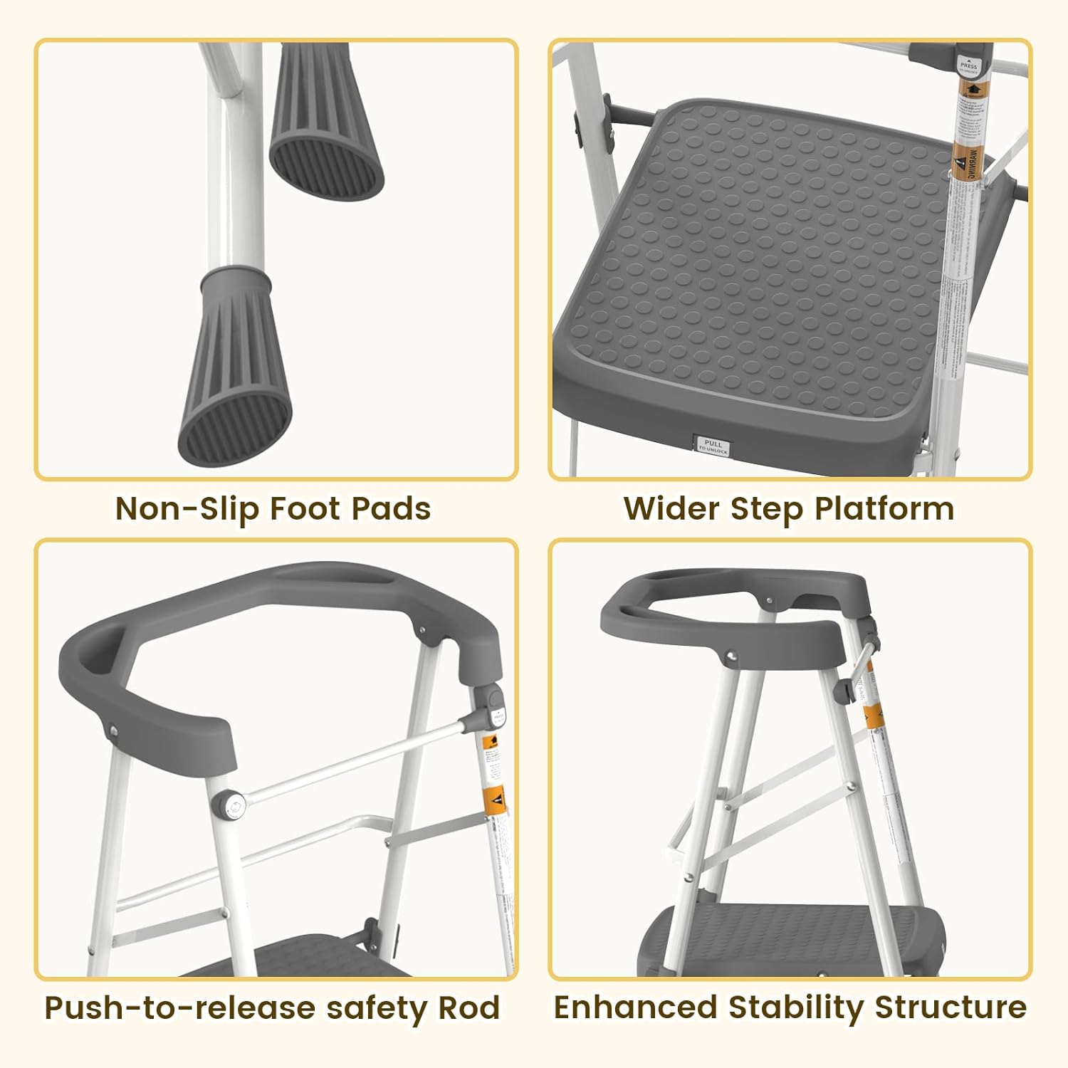 HBTower Kids 2 Steps Step Stool, Toddler Tower with Anti-Drop Safty Railing, Toddler Kitchen Stool Helper for Kitchen Counter Learning Kids Standing Folding Stepper