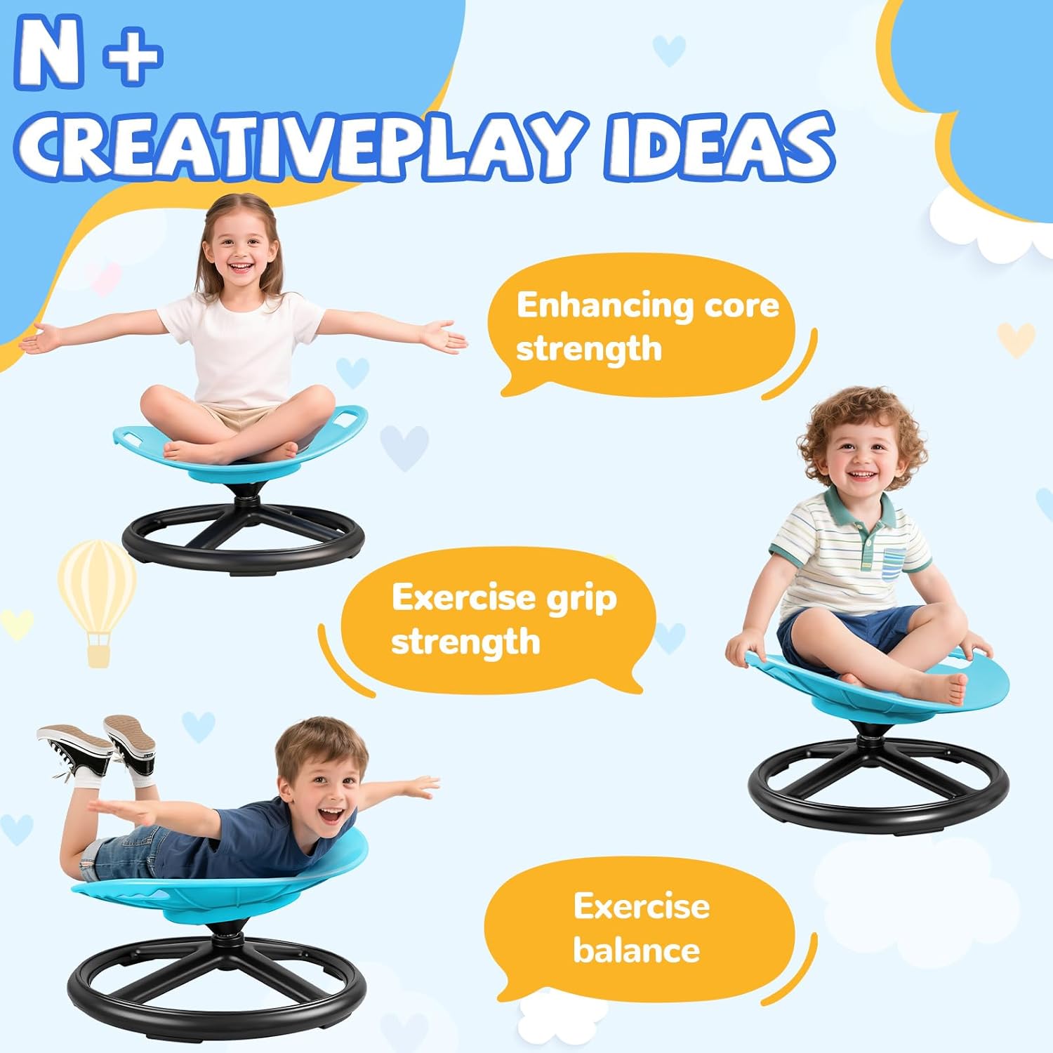 Spinning Chair for Autistic Kids, Peanut Shape Seat for Calming, ADHD & Autism Sensory Chair for Kids, Sensory Spinning Chair with Safety Handle & Non-Slip Design 3+ Years (Blue