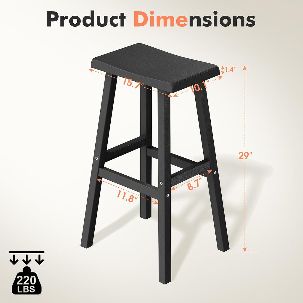 KAMABOKO 4 Set 29" HDPE Bar Stools Set Outdoor, Durable Resin Bar Chairs with Footrest, Weatherproof & Ergonomic Barstools for Patio, Deck & Poolside, Black