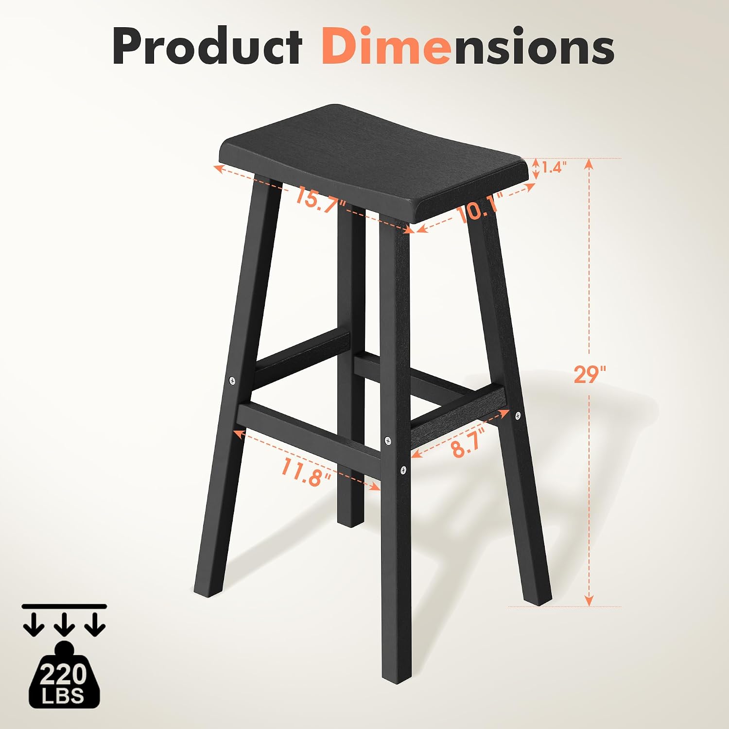 KAMABOKO 4 Set 29" HDPE Bar Stools Set Outdoor, Durable Resin Bar Chairs with Footrest, Weatherproof & Ergonomic Barstools for Patio, Deck & Poolside, Black