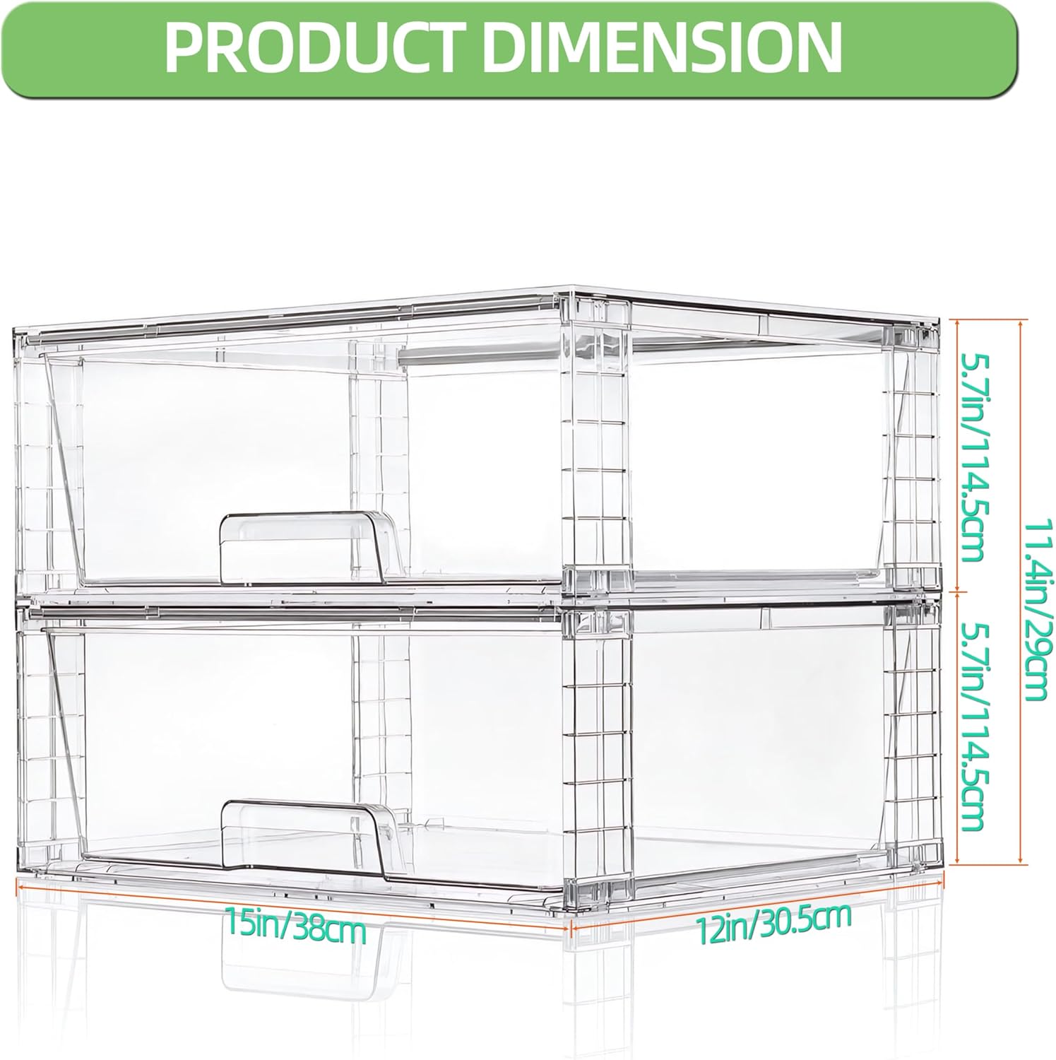Wide Large Stackable Storage Drawers(2 Pack),Multi-purpose Clear Plastic Organizer Bins with Handles, Easy to Assemble for Bathroom Home Closet Under Sink Kitchen Pantry Medicine Cabinet