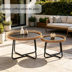 Small Round Nesting Coffee Table Set of 2, Woven Nesting Side Tables with Metal Frame, Modern Circle End Tables for Living Room Bedroom Office Balcony Outdoor