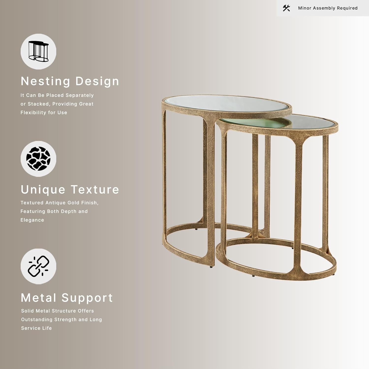 Signature Design by Ashley Irmaleigh Classic Nesting Accent Table Set with Mirrored Tabletops, Set of 2, Metallic