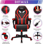 GYMAX Gaming Chair Office Chair, Adjustable Swivel Racing Style Computer Chair with Massage Lumbar Support, Headrest Armrest & Retractable Footrest, Video Gaming Chair for Home Theatre (Red)