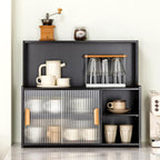 3-Tier Small Kitchen Pantry Sideboard Cabinet with Sliding Glass Doors,Countertop Storage Cabinet,Dining Cupboard for Kitchen,Dining Room,Spice,Bottles,Bowl