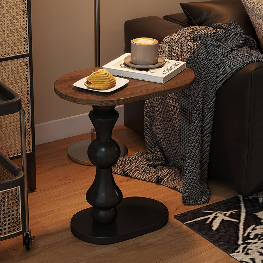 YUNMUARY-C Shaped End Table Solid Wood C Side Table for Couch Black Small Bedside Table Wood Nightstand Modern End Tables Living Room Space-Saving Small Coffees Tables Wooden Side Tables for Bedroom