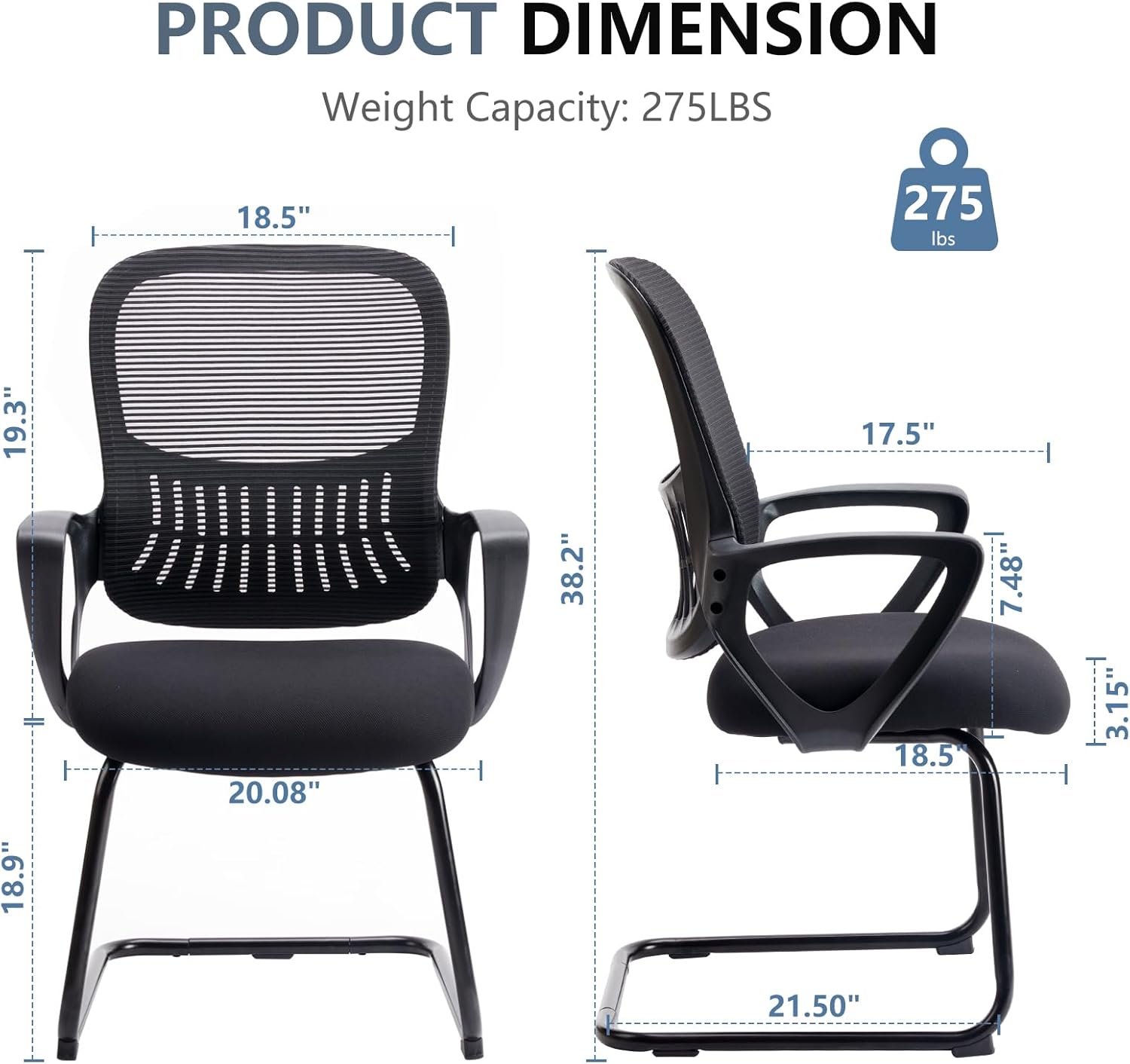 DUMOS Office Desk Chair with Sled Base, Ergonomic Executive Mesh Computer Chairs with Lumbar Support for Home Conference Room Bedroom Waiting Reception Guest Student